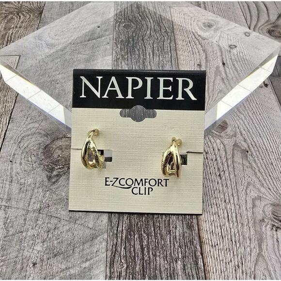 Napier Gold Tone EZ Comfort Clip On Small Hoop Earrings - Picture 1 of 3